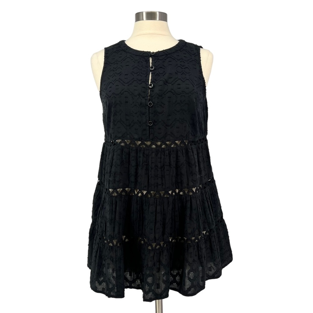 ANTHROPOLOGIE Black Tiered Sleeveless Tunic Top XS